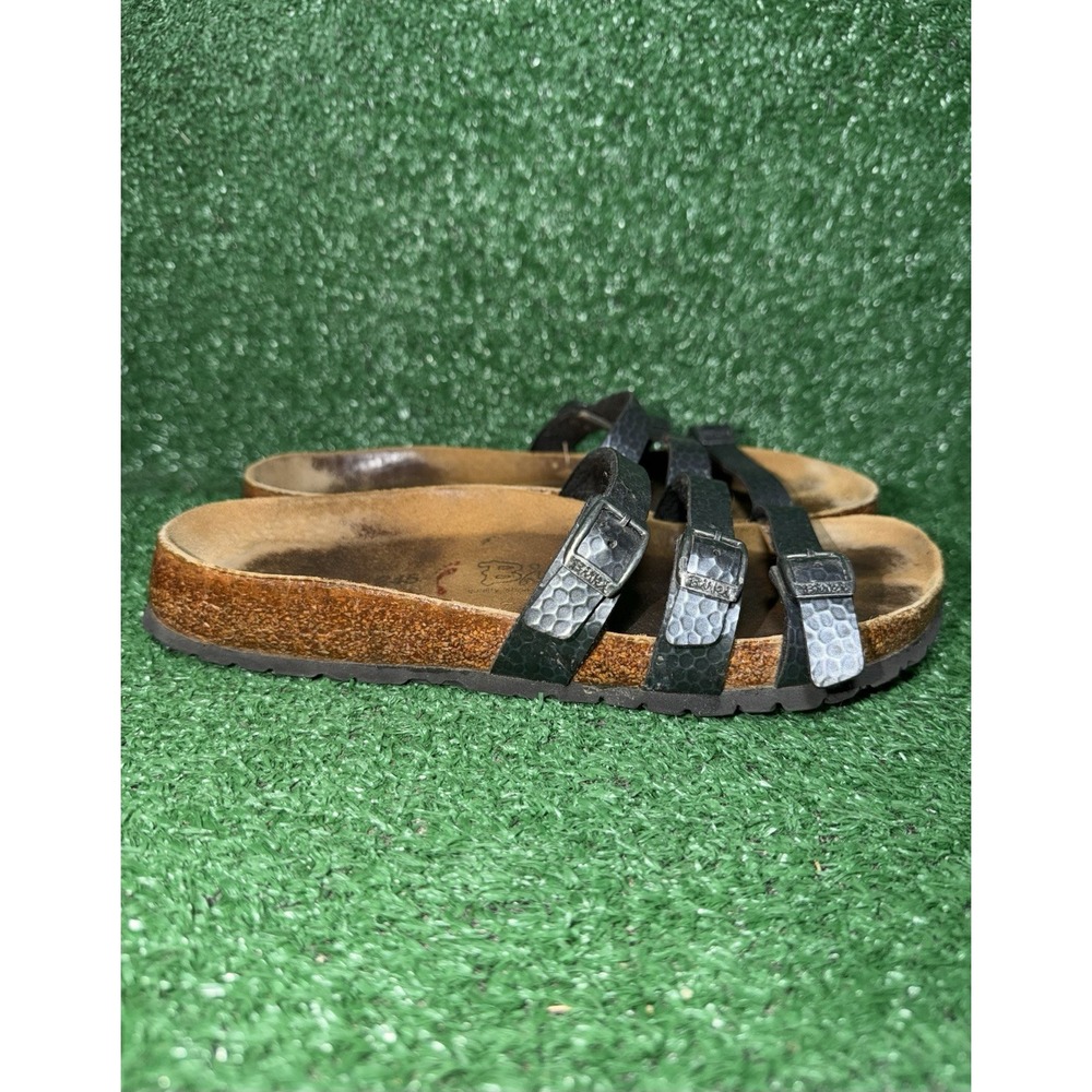 Birkenstock Birki's Xenia Women Size 7 Black Leather Triple Strap Slides Sandals